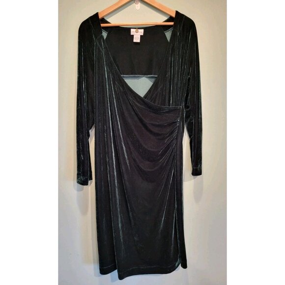 Soft Surroundings Green Hyannis Velvet Faux Wrap Holiday Midi Dress Sz 1X - Picture 1 of 6